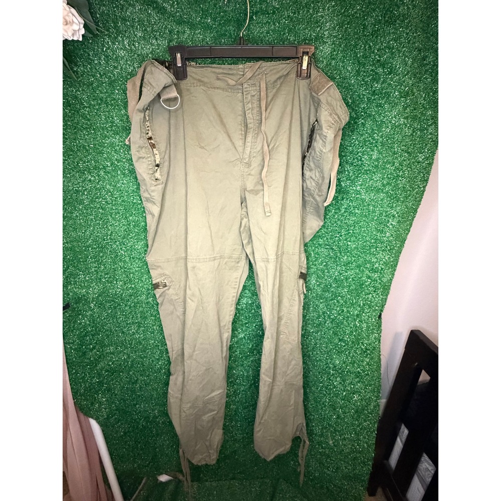 Venezia Olive Green Cargo Parachute Pants Plus Size 24 Y2K Utility Drawstring - Picture 3 of 4